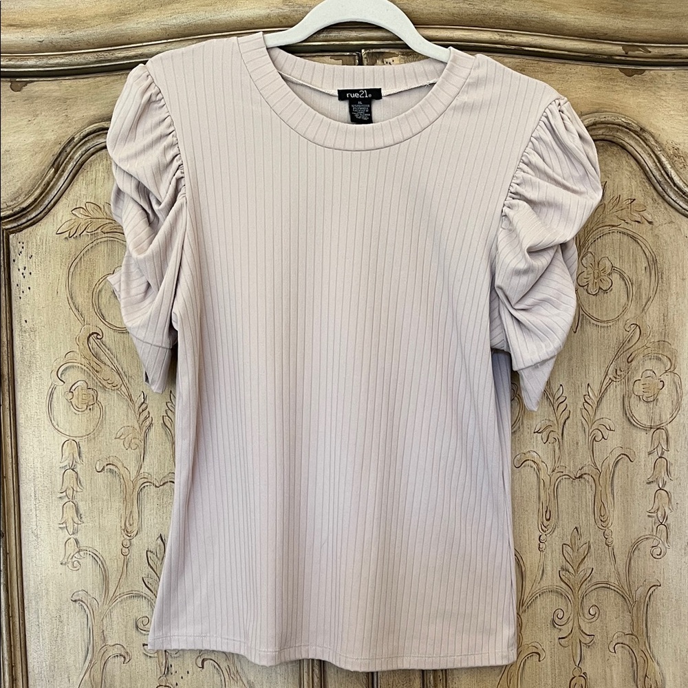 Rue21 Ribbed Puff Sleeve Top - Light Mauve beige
